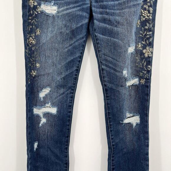 Womens ABERCROMBIE & FITCH Dark Wash Skinny Slim Low Rise Jeans 00 24” Floral - Picture 4 of 16